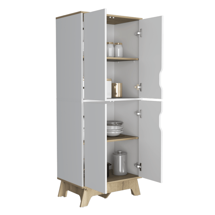 Alacena Aqua, Blanco y Café Claro, con Cuatro Puertas Abatibles - VIRTUAL MUEBLES