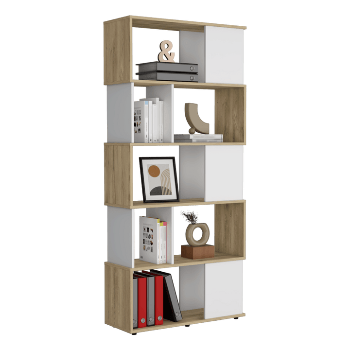 Biblioteca Noah, Macadamia y Blanco Vainilla, con Variedad de Entrepaños - VIRTUAL MUEBLES