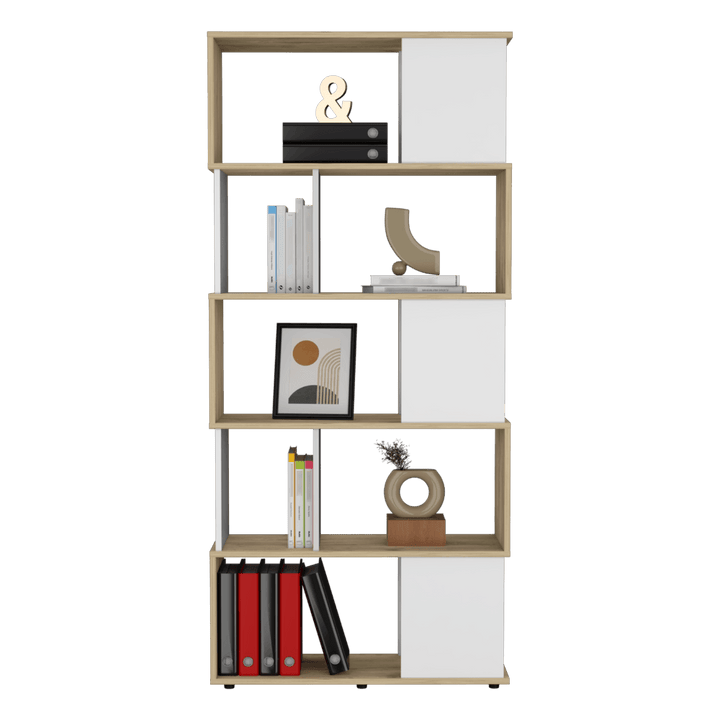 Biblioteca Noah, Macadamia y Blanco Vainilla, con Variedad de Entrepaños - VIRTUAL MUEBLES