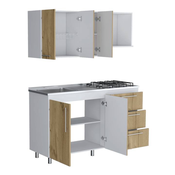 Cocina Integral Rubio, Blanco Duqueza y Café Claro, incluye Mesón Izquierdo - VIRTUAL MUEBLES