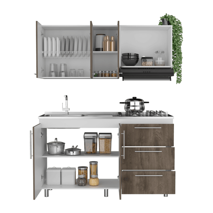 Cocina Integral Rubio, Blanco Duqueza y Nogal, Incluye Mesón Izquierdo - VIRTUAL MUEBLES