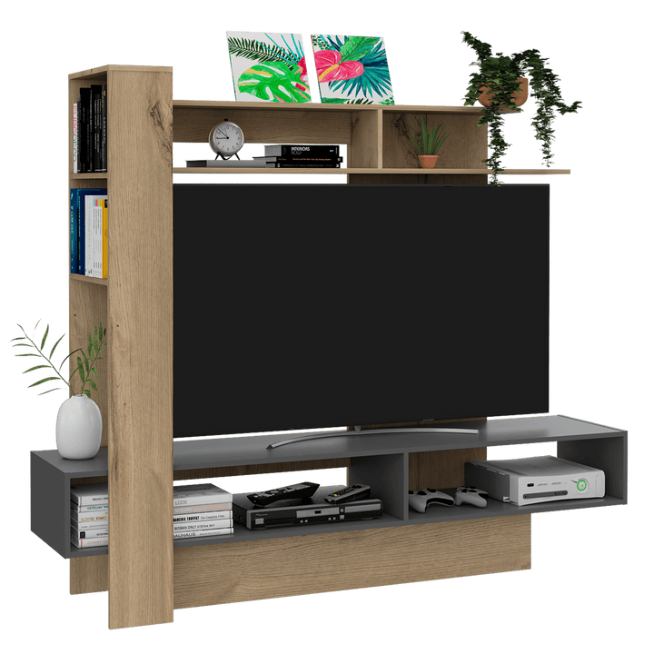 Mesa Para Tv Vegas, Café Claro y Plata Oscuro, con Espacio Para Televisor de Hasta 55 Pulgadas - VIRTUAL MUEBLES