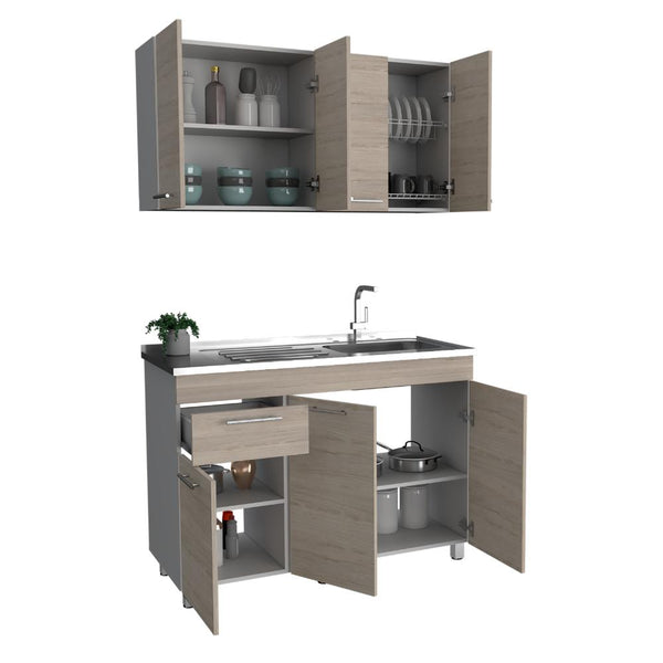 Cocina Integral Ameralto, Blanco y Beige, Incluye Mesón Derecho