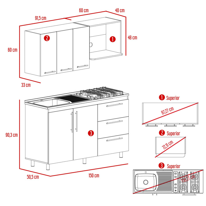 Cocina Integral Rubio, Blanco Duqueza y Café Claro, incluye Mesón Izquierdo - VIRTUAL MUEBLES