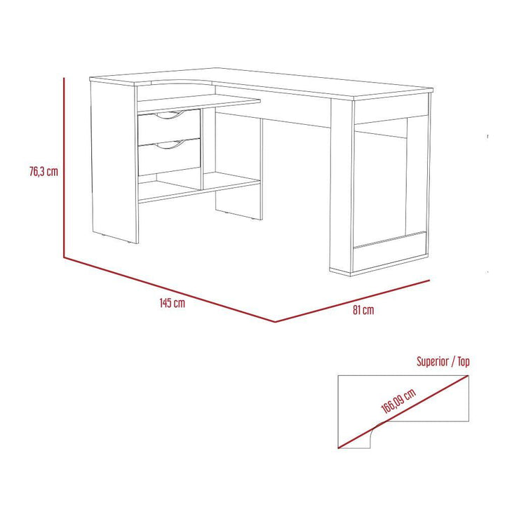 Escritorio Noah, Macadamia y Blanco Vainilla, con Un Cajón y Dos Entrepaños - VIRTUAL MUEBLES