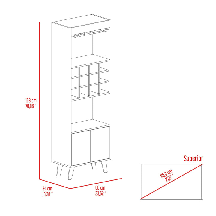 Bar Mirabella, Cocoa, con Dos Puertas Abatibles y Espacio para Almacenar Copas - VIRTUAL MUEBLES