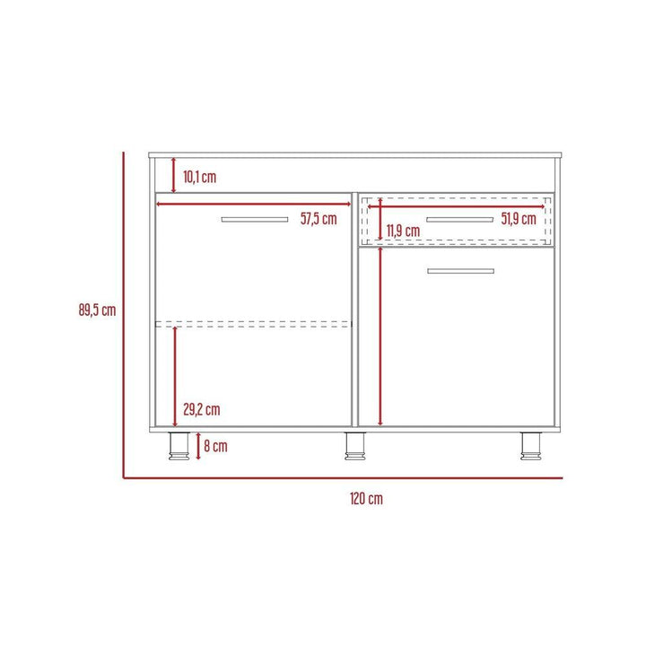 Gabinete Inferior Petra, Blanco y Café Claro, Sirve para Mesón Izquierdo y Derecho - VIRTUAL MUEBLES
