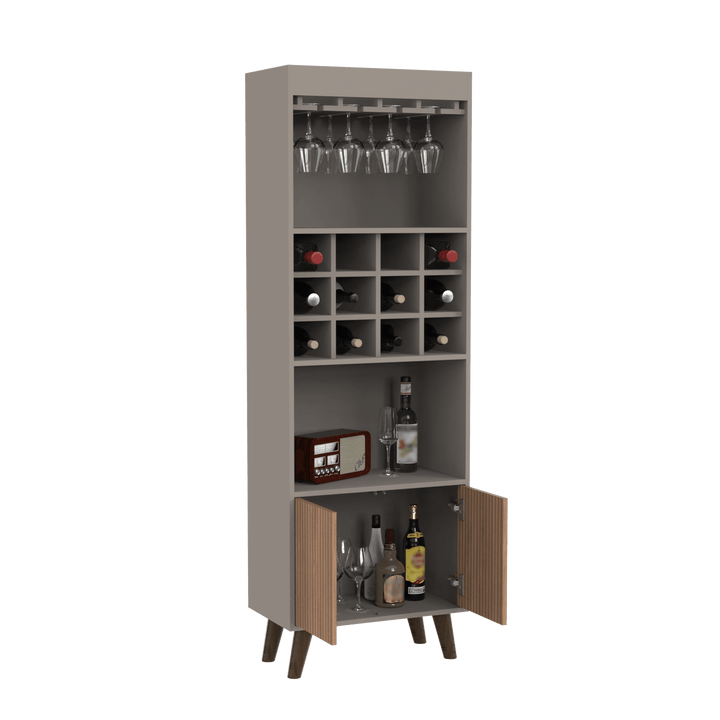 Bar Mirabella, Cocoa, con Dos Puertas Abatibles y Espacio para Almacenar Copas - VIRTUAL MUEBLES