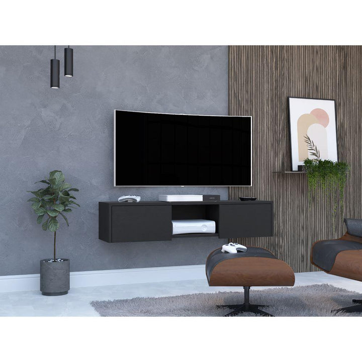 Mesa Para Tv Flotante Gleid, Wengue, con Dos Puertas Abatibles - VIRTUAL MUEBLES