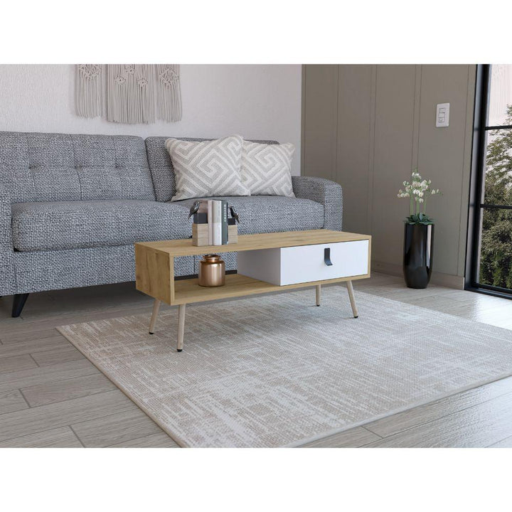 Mesa de Centro Huna, Blanco y Macadamia, Con Espacios Para Colocar Objetos Decorativos - VIRTUAL MUEBLES