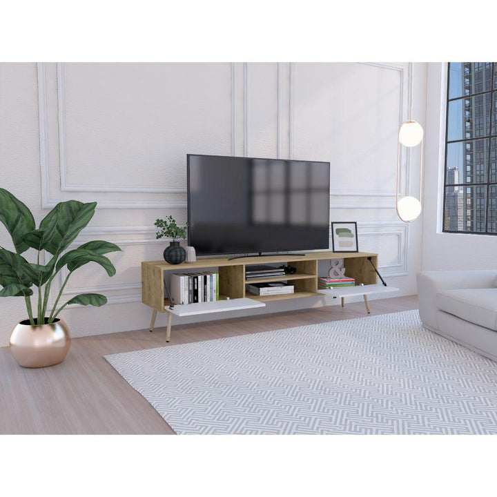 Mesa para TV Lienxo, Macadamia y Blanco, Con Espacio Para TV Hasta 75 Pulgadas - VIRTUAL MUEBLES