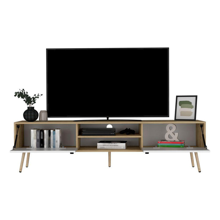 Mesa para TV Lienxo, Macadamia y Blanco, Con Espacio Para TV Hasta 75 Pulgadas - VIRTUAL MUEBLES