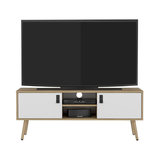 Mesa para TV Lienxo, Blanco y Macadamia, Con Espacio Para TV Hasta 50 Pulgadas - VIRTUAL MUEBLES