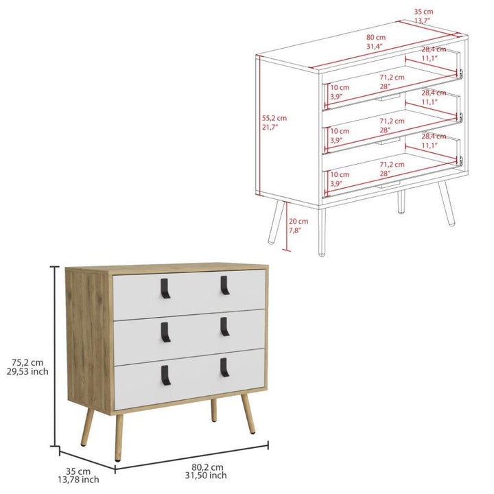 Organizador Huna, Blanco y Macadamia, Con Tres Amplios Cajones Deslizadores Para Guardar Objetos Personales - VIRTUAL MUEBLES