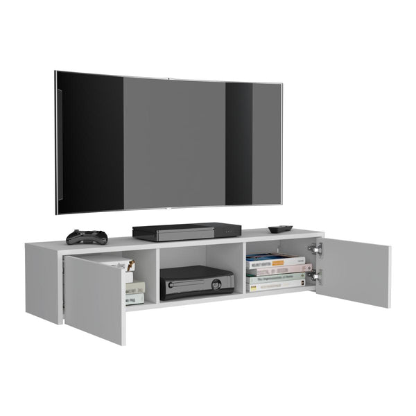 Mesa Para Tv Flotante Gleid, Blanco, con Dos Puertas Abatibles