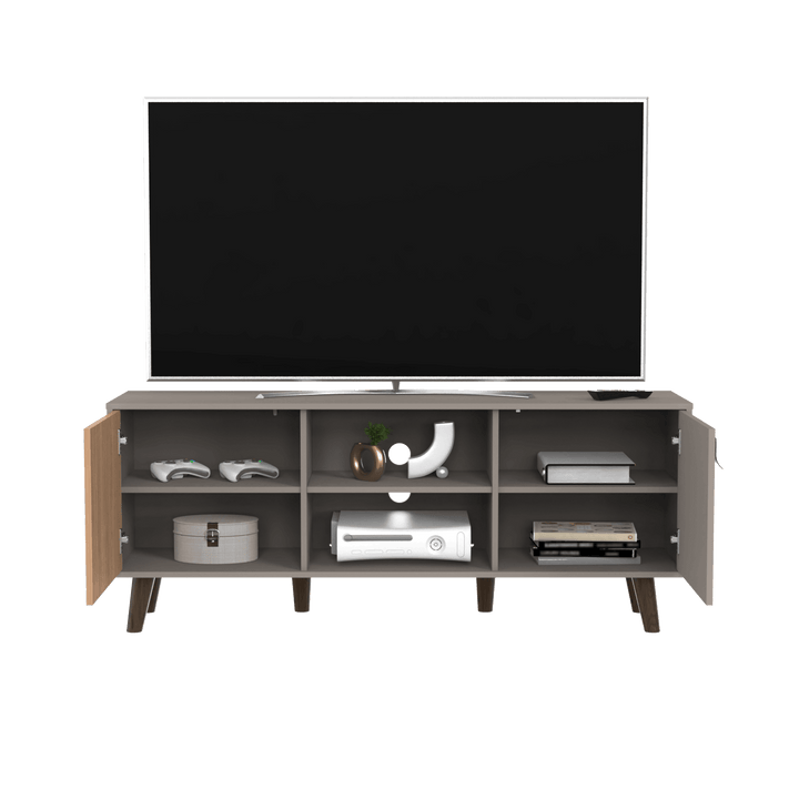 Mesa de Tv Mirabella, Cocoa, con Espacio Para Televisor de Hasta 65 Pulgadas y Varios Entrepaños - VIRTUAL MUEBLES