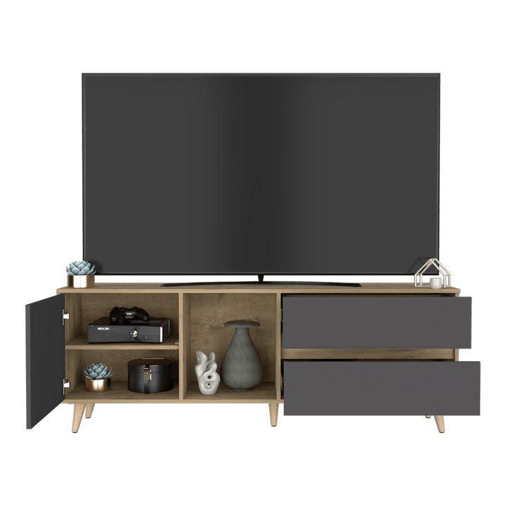 Mesa Para Tv Nashira, Macadamia y Plata Oscuro, con Espacio Para Televisor de Hasta 65 Pulgadas - VIRTUAL MUEBLES