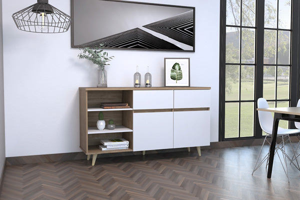 Mesa Auxiliar Atlas color Miel y Blanco para Ambientes.