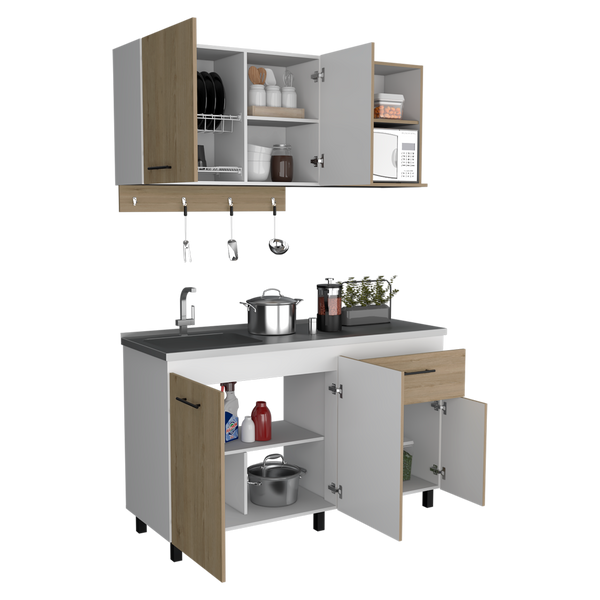 Cocina Integral Kane color Beige y Blanco .