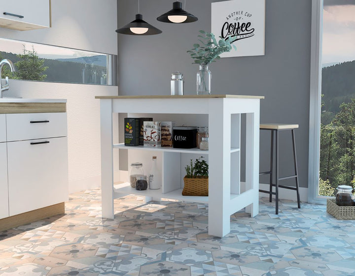 Mueble Auxiliar de Cocina Draco color Blanco y Miel para Cocina.