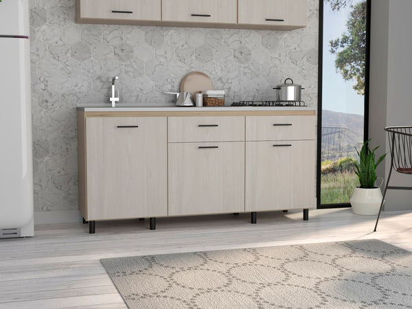 Gabinete Inferior Kitchen Gante, Rovere y Niebla, con Gran Capacidad de Almacenamiento, Incluye Mesón Izquierdo