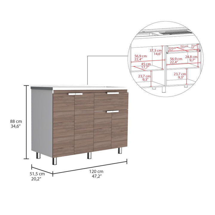 Gabinete Inferior Diamante color Blanco y Castaño para Cocina.