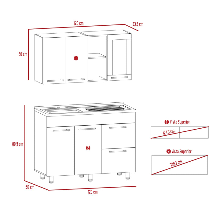 Cocina Integral Walker color Sangría y Blanco .