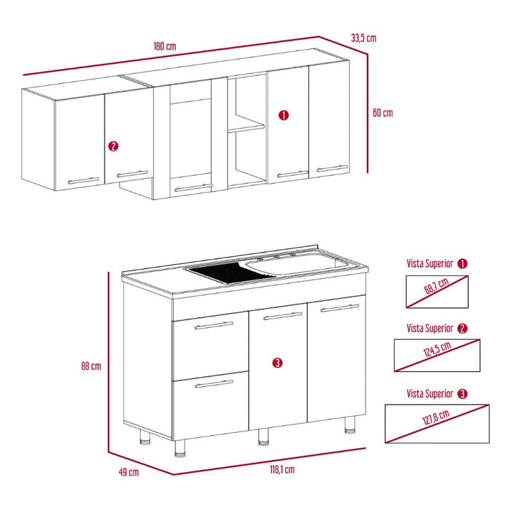 Cocina Integral Kiret color Avellana y Blanco .