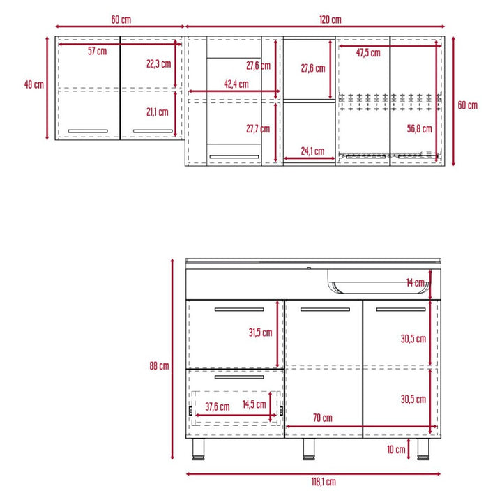 Cocina Integral Kiret color Avellana y Blanco .