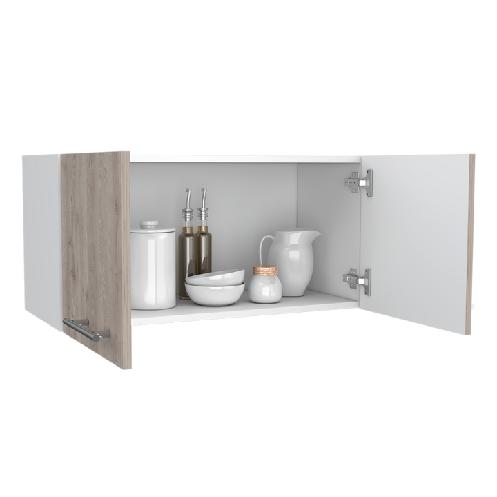 Mueble Sobre Campana Shope color Beige y Blanco para Cocina.