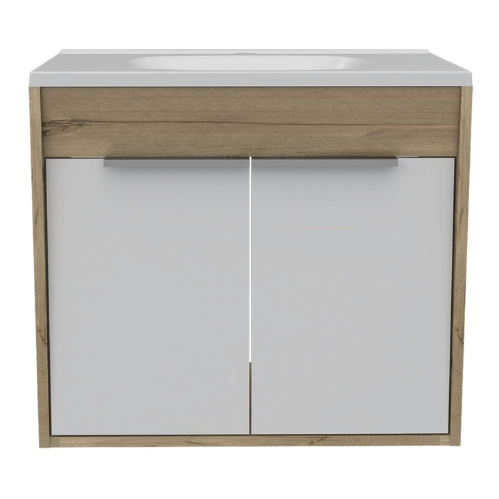 Mueble Lavamanos Burco color Café claro y Blanco para Baño.