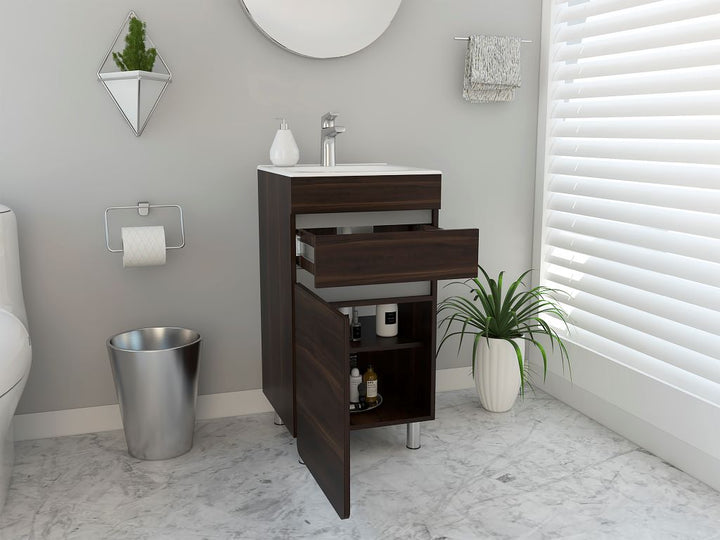 Mueble Lavamanos Aluvy color Caoba y Gris para Baño.