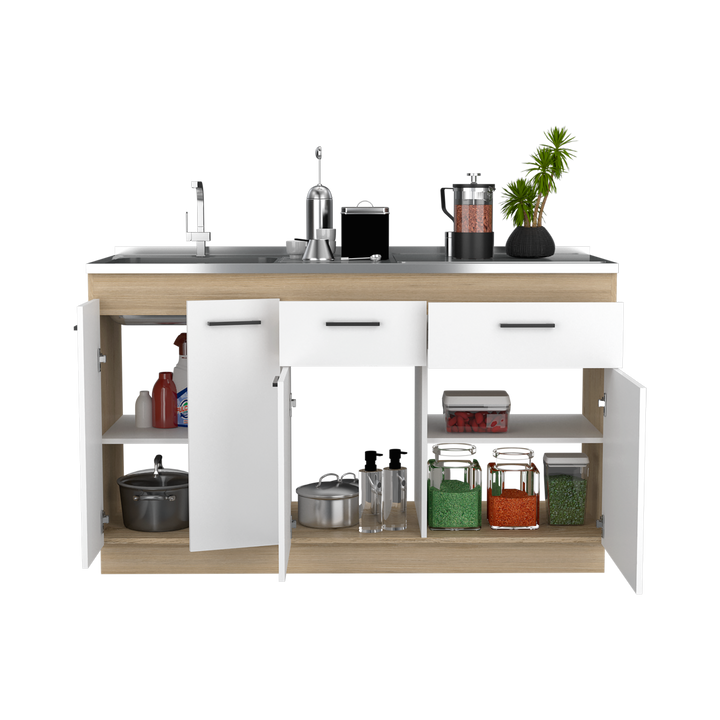 Gabinete Inferior Galapa color Blanco y Beige para Cocina.