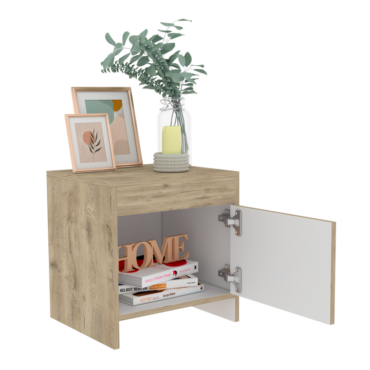 Mesa de Noche Tutto color Macadamia y Blanco para Habitación.