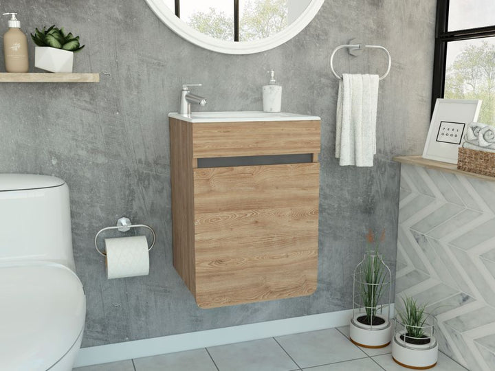 Mueble Lavamanos Aluvy color Miel y Plata oscuro para Baño.