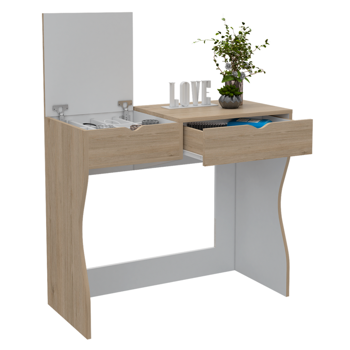 Mueble Tocador Perlak color Beige y Blanco para Habitación.