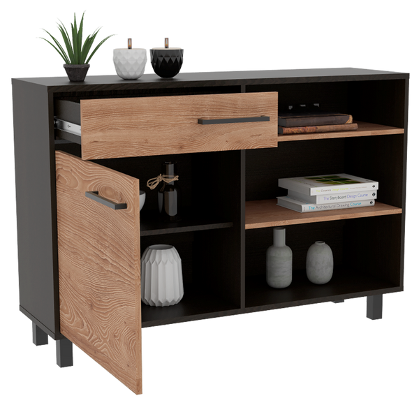 Mueble Multiusos Kaia, Wengue y Miel, Con Una Puerta Batiente y Múltiples Entrepaños Vm