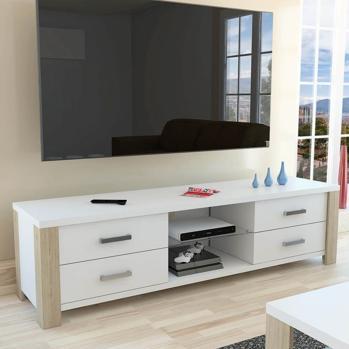 Mesa para TV Málaga color Blanco y Beige para Sala.