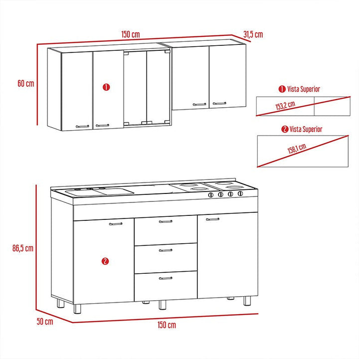 Cocina Integral Venecia color Gris y Blanco .