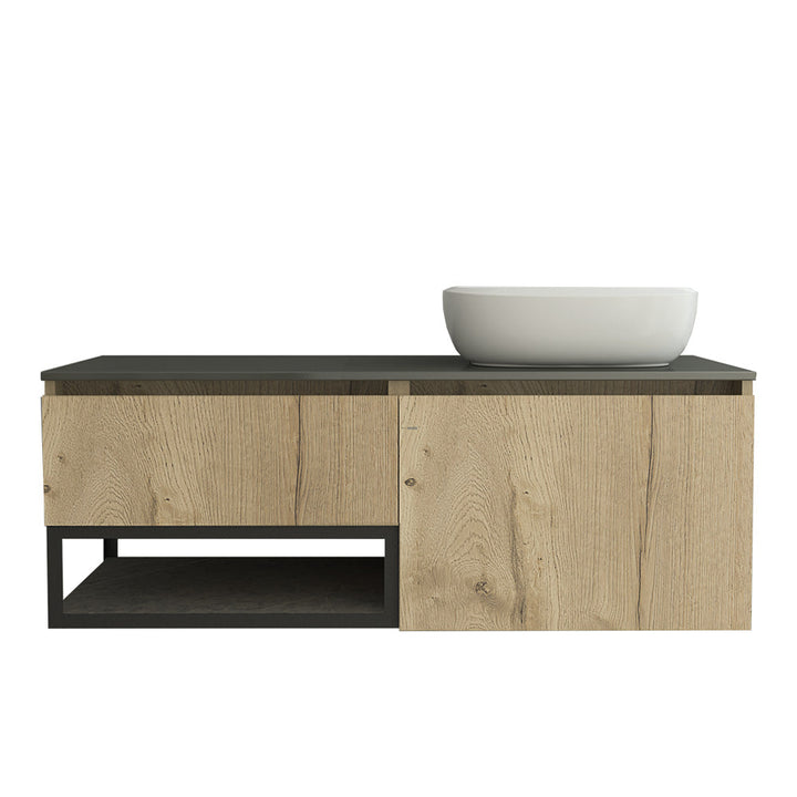 Mueble Lavamanos Pipa color Café claro y Piedra para Baño.