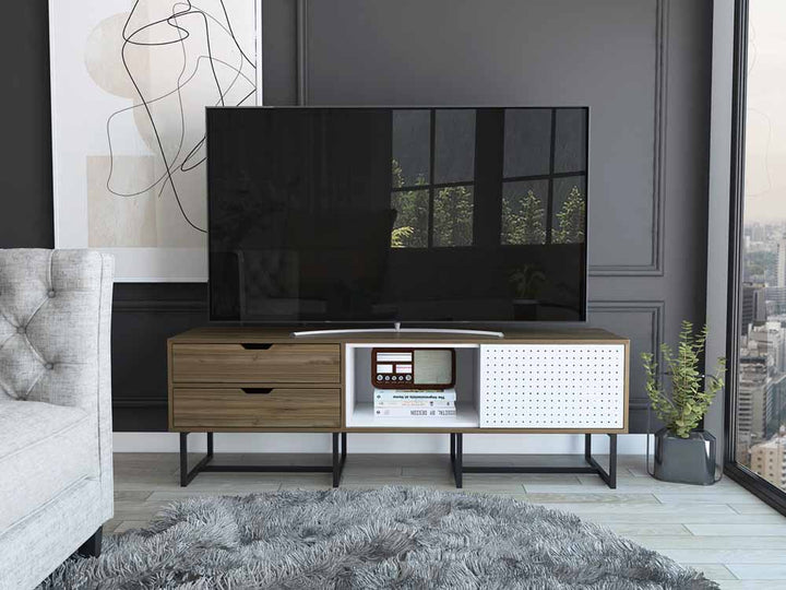 Mesa para TV Maryland color Castaño y Blanco para Sala.